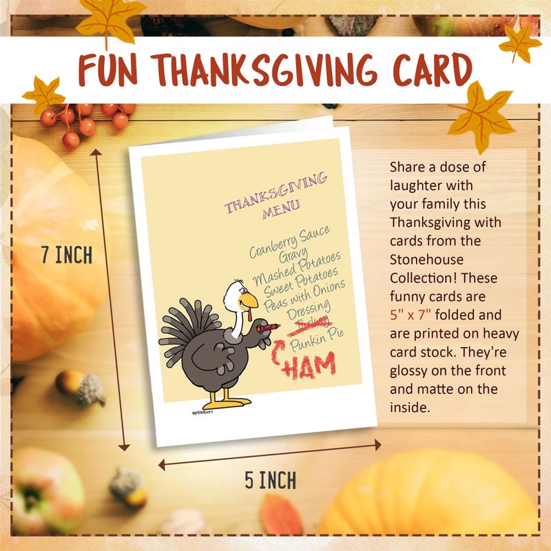Stonehouse Collection Thanksgiving Cards (Variety Pack) - Set of 18 Boxed Cards & 19 White Envelopes, 5x7 Folded Greeting Card with 6 Unique Designs, Funny Thanksgiving Cards - Image 2